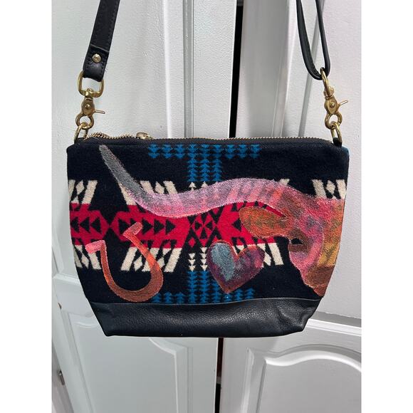 RAIS CASE Wool Crossbody Bag Made in USA Pendleton Style Leather Strap Southwest - Picture 5 of 15